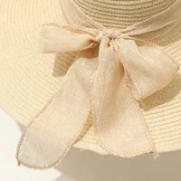 15CM Wide Brim Beach Straw Hats For Women Simple Foldable Summer Outing Sun Hat Fashion Flat Brom Bowknot Uv Protection Panama - Image 6