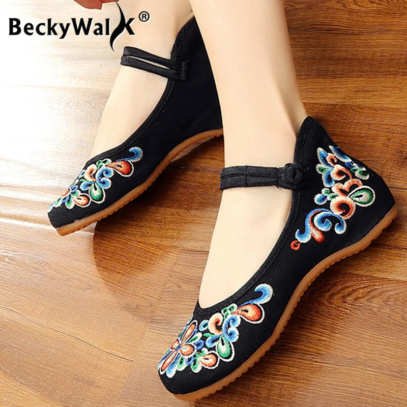 Spring autumn walking shoes women tourism female embroidery national wind single shoes cloth flats shoes zapatos mujer WSH2295