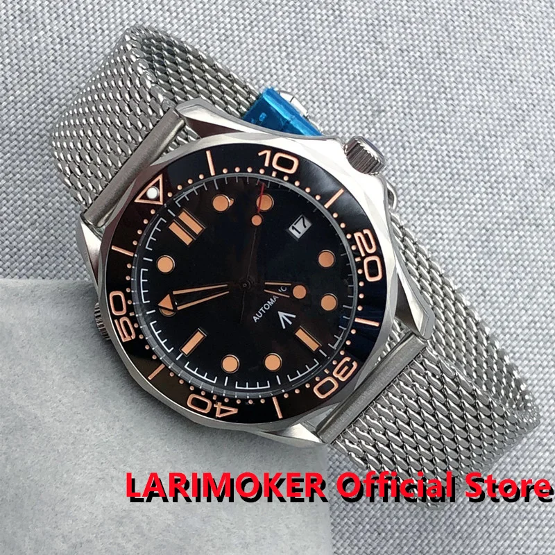 

LARIMOKER Black Mechanical 41MM Men Watch 24 Jewels NH35A MIYOTA 8215 PT5000 Movement Steel Bracelet Luminous Dial