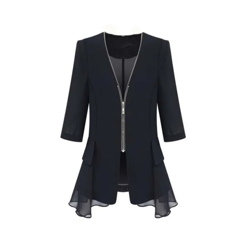 PEONFLY Chiffon Ruffled Solid Blazers Jacket Half Sleeve Women Patchwork Jackets Short 2022 Spring Korean Slim Coat