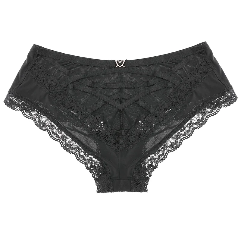 SP&CITY Back Crossing Bandage Hollow Out Sexy Panties Lace Edge Seamless Underwear Women Transparent Lingerie Solid Briefs Thong