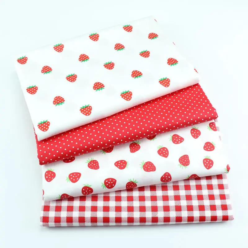 160x 50cm Red Cartoon Fruit Strawberry Printed Fabric, Baby Bedding Quilt Sleeping Bag Cotton-Padded Clothes Cotton Twill Cloth