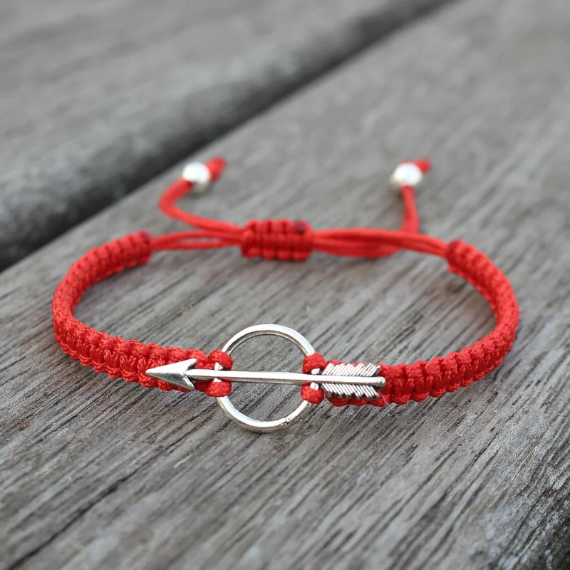 Cute Bear Brand Arrow Charm Bracelets & Bangles For Women Men Lovers Couple Lucky Red String Braided Adjustable Bracelet Jewelry