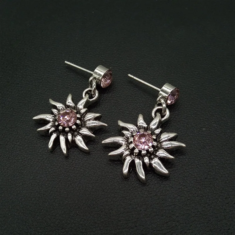 New Multicolor Rhinestones Edelweiss Earrings Costume Jewelry  Fashion Dangle Drop Earrings Women Girl Party Gift Wholesale