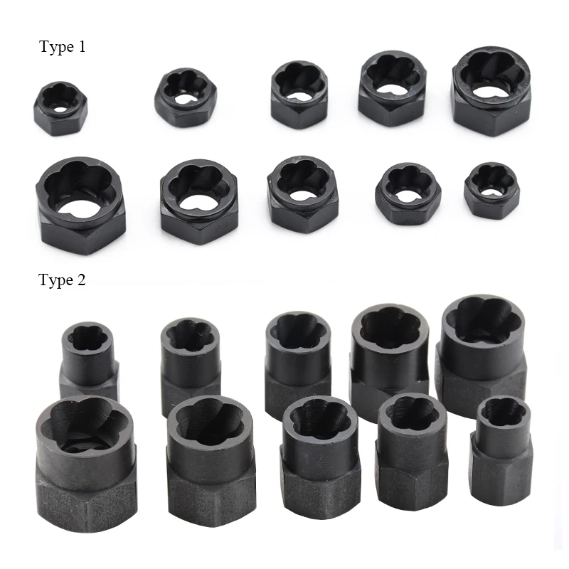 10Pcs/Set Bolt Extractor Removal-Set Nut-Screw-Remover Threading Hand Tools Kit Nut Removal Socket Tool 9-19mm With Aluminum Box