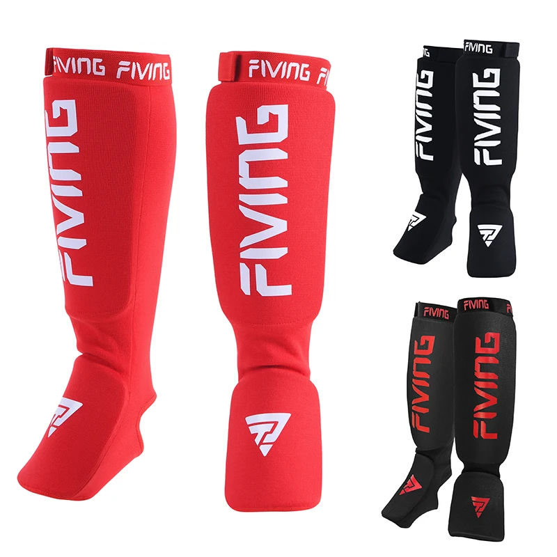 FIVING 1 Pair Shin Instep Pads MMA Leg Foot Guards Muay Thai Kick Boxing Guard Protector With Hook & Loop Shin and Instep Guards