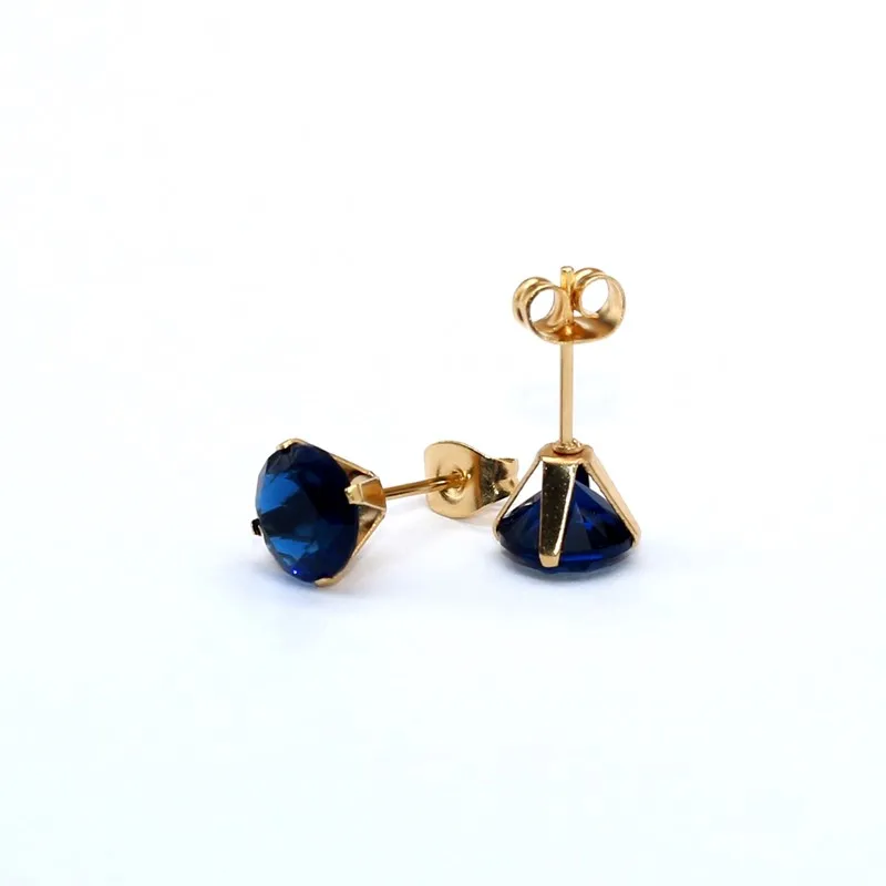 Brief 3 AAA Zircon Stud Earrings Round Royal Blue Crystal Jewelry With Stainless Steel Earring For Unisex Anti Allergy