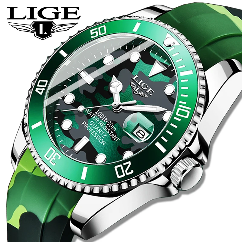 LIGE-reloj analógico de silicona para hombre, accesorio de pulsera de cuarzo resistente al agua con calendario, complemento Masculino deportivo de marca de lujo con diseño moderno, 2023