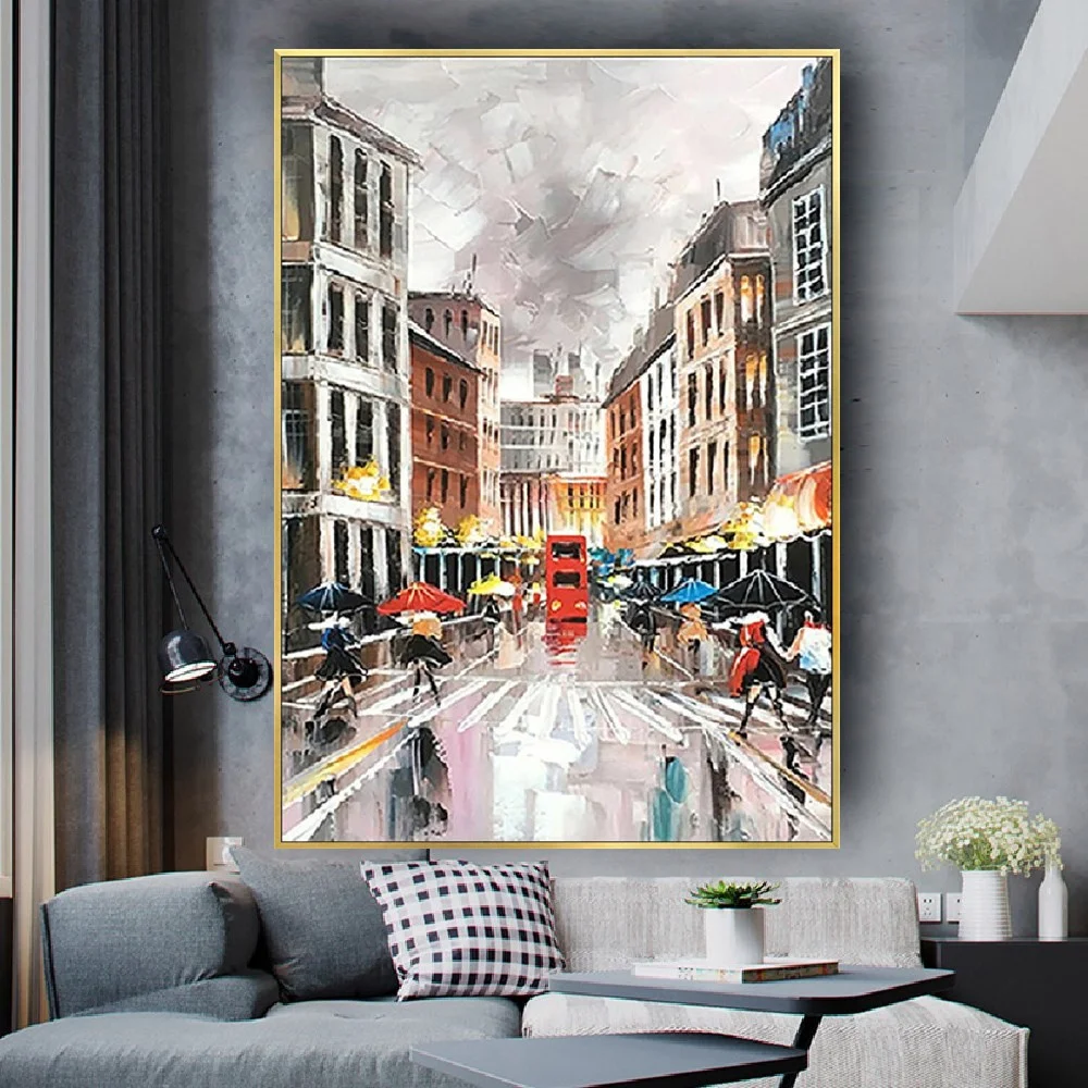 Abstract City Building Scenery Picture Hand Painted Oil Painting On Canvas modern interior Wall Art For Living Room Home Decor