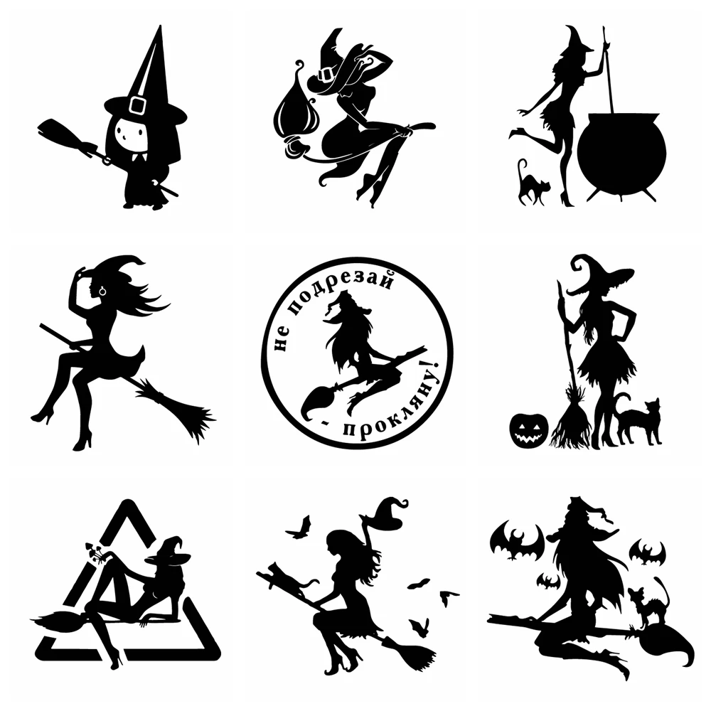 Diy Halloween Witch Flying On Broom Stickers Ussr Car Stickers Window Decal Vinyl Art Pattern Art Car Body Stickers Waterproof