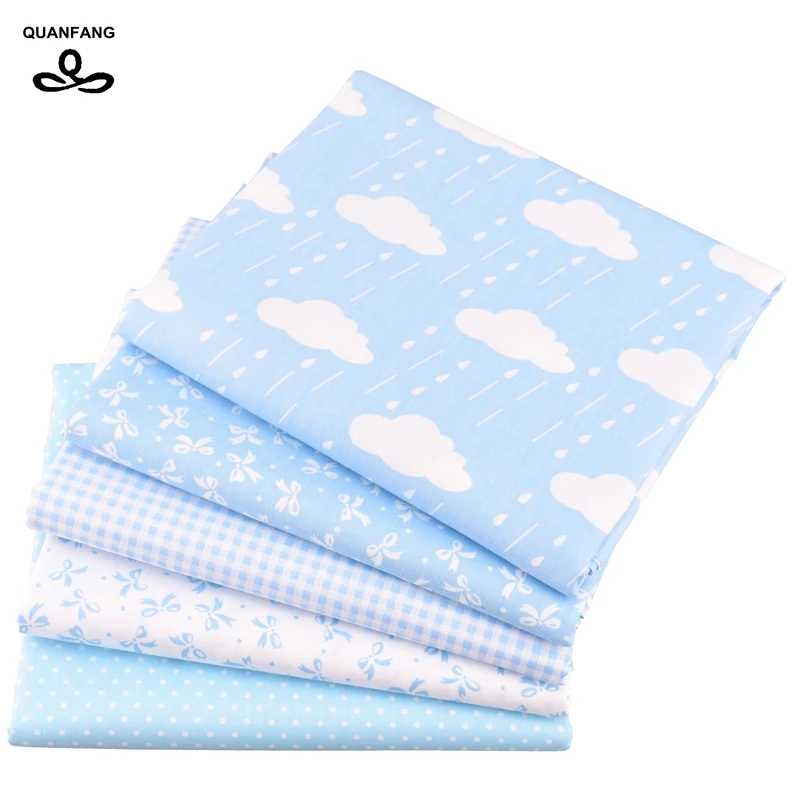 Blue serie 5pcs/Lot & 50cmx160cm/Pcs Printed Twill Cotton Fabric For Patchwork DIY Quilting Sewing Tissue Baby Children Material