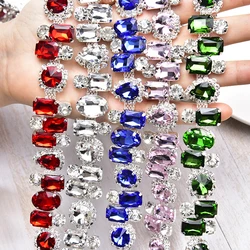 Catena di strass, rettangolare rotonda ovale goccia d'acqua vetro diamante Trim catena di artigli di cristallo colorato per cucito decorazione fai da te