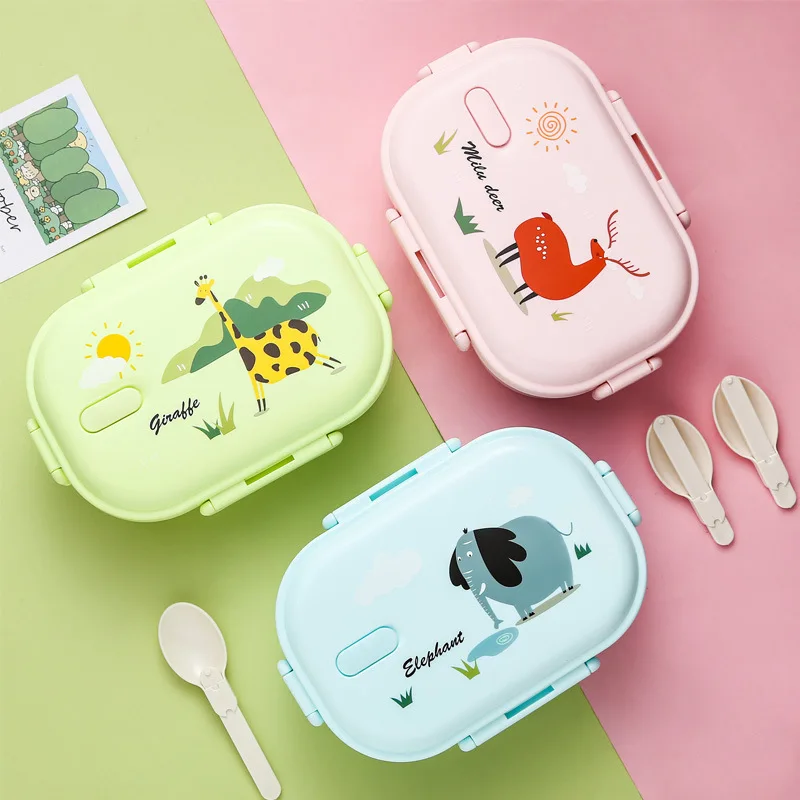 

Stainless Steel Children's Lunch Box Cartoon Animal Bento Box Fruit Vegetable Compartment Sealed Without Leaking Soup Tableware