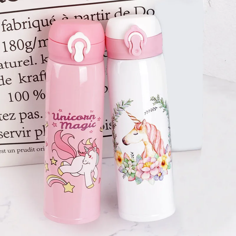 Cute Unicorn Thermos Bottle Stainless Steel Thermal Mug Bouncing Lid Water Bottle for Children Girls Gifts Portable Drinkware