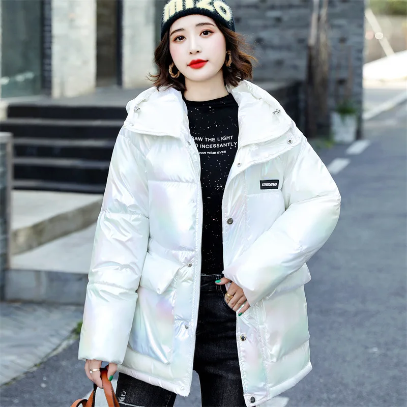 Nice Winter Pop Bright Parka Women Zipper Shiny Hooded Parkas Jackets Korean Waterproof Warm Thicken Cotton Coat Female LD2160