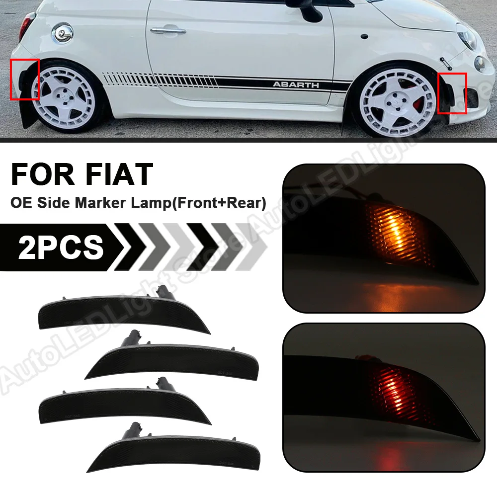 4Pcs Front Rear Fender Bumper OE Side Bumper Marker Light Lamp For 2012 2013 2014 2015 2016 2017 2018 2019 2020 Fiat 500 Abarth