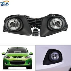 ZUK Front Bumper Fog Light Set For MAZDA 2 Demio M2 DE 2007 2008 2009 Reflector Lamp Foglight Foglamp Kit With Wire Harness