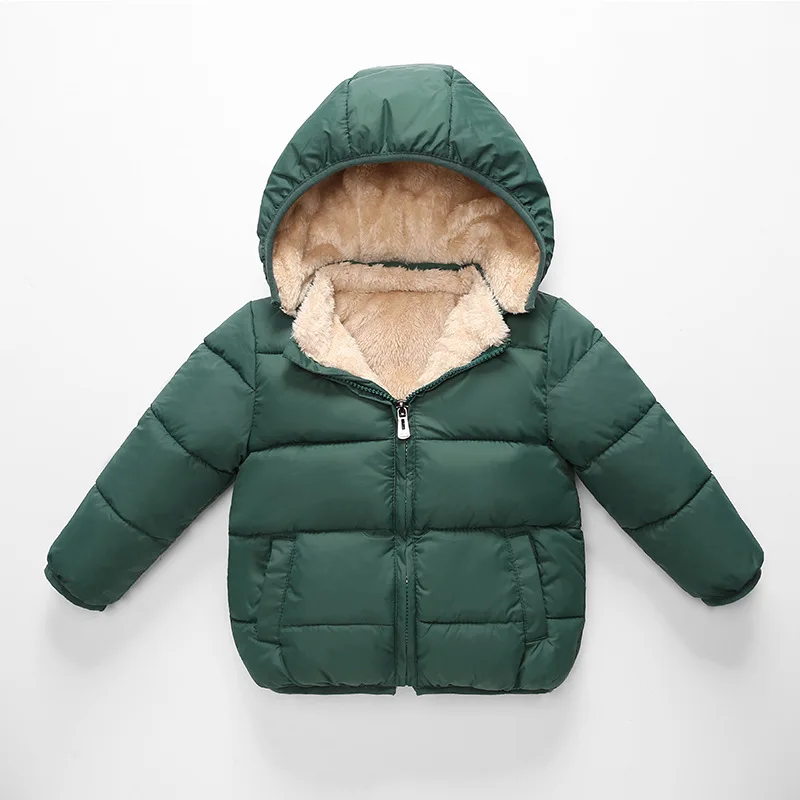 Winter Children\'S Lamb Velvet Padded Jacket Pocket Zipper Boys Down Padded Casual Hooded Jacket Baby Girl Thickened Coat Outwear