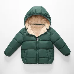 Winter Children'S Lamb Velvet Padded Jacket Pocket Zipper Boys Down Padded Casual Hooded Jacket Baby Girl Thickened Coat Outwear