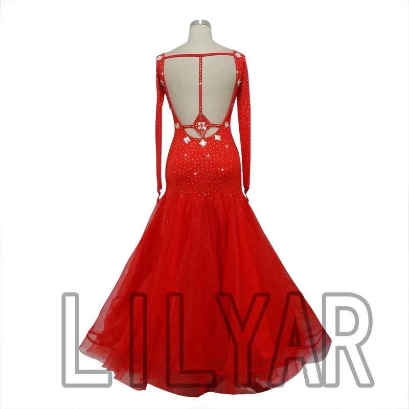 Ballroom Dance Standard Skirt Competition Dress Costumes Performing Dress Customize New Arrival Adult Kids Red Fishbone