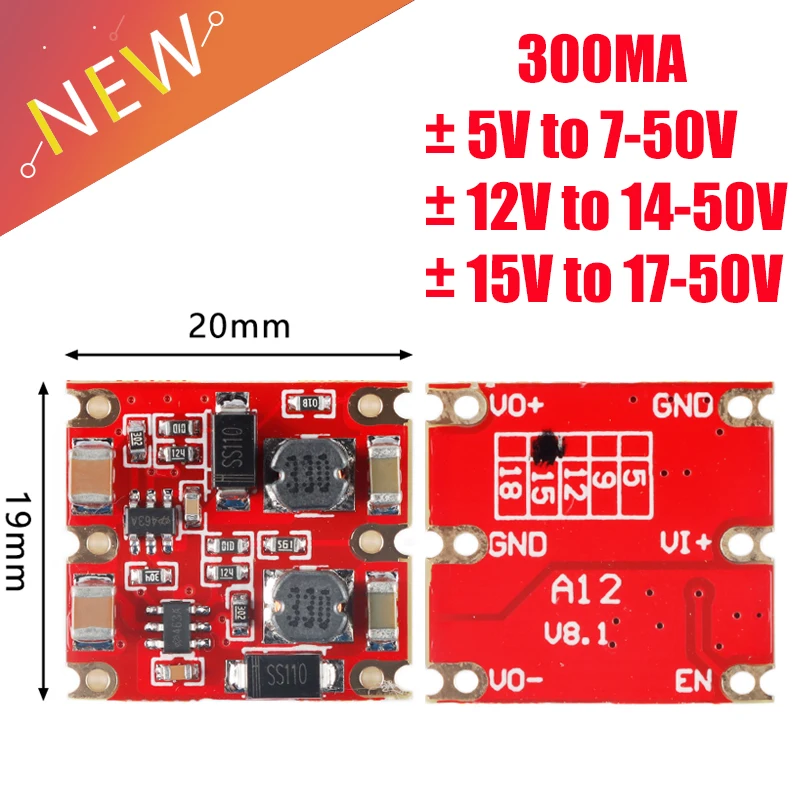 DC ± 5V 12V 15V to 7-50V Dual Step Down Module DC-DC Step-Down Buck Converter Buck Module 300mA Power Supply Module