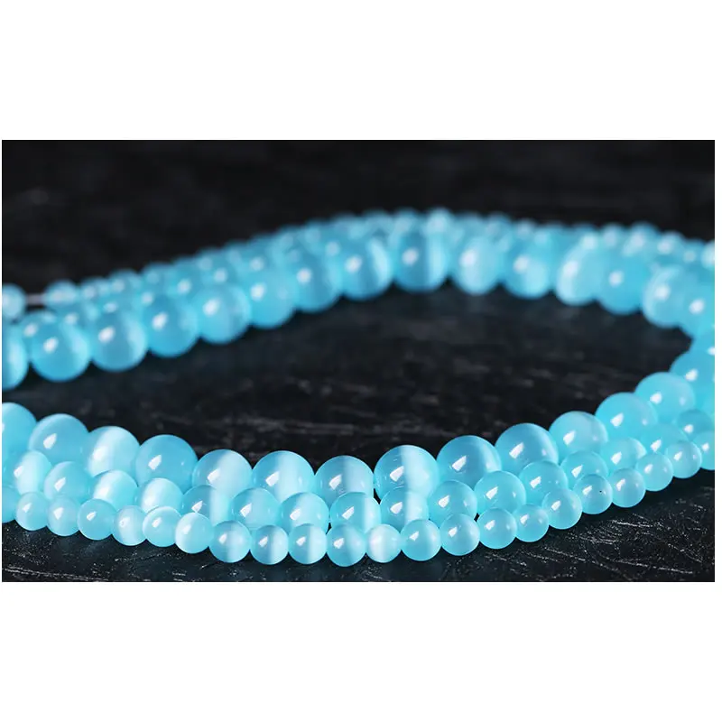 Wholesale Light Blue Cat Eye Stone Round Beads Natural Opal Round Loose Spacer Beads For Jewelry Making DIY Bracelet 15'' 4/6/8/