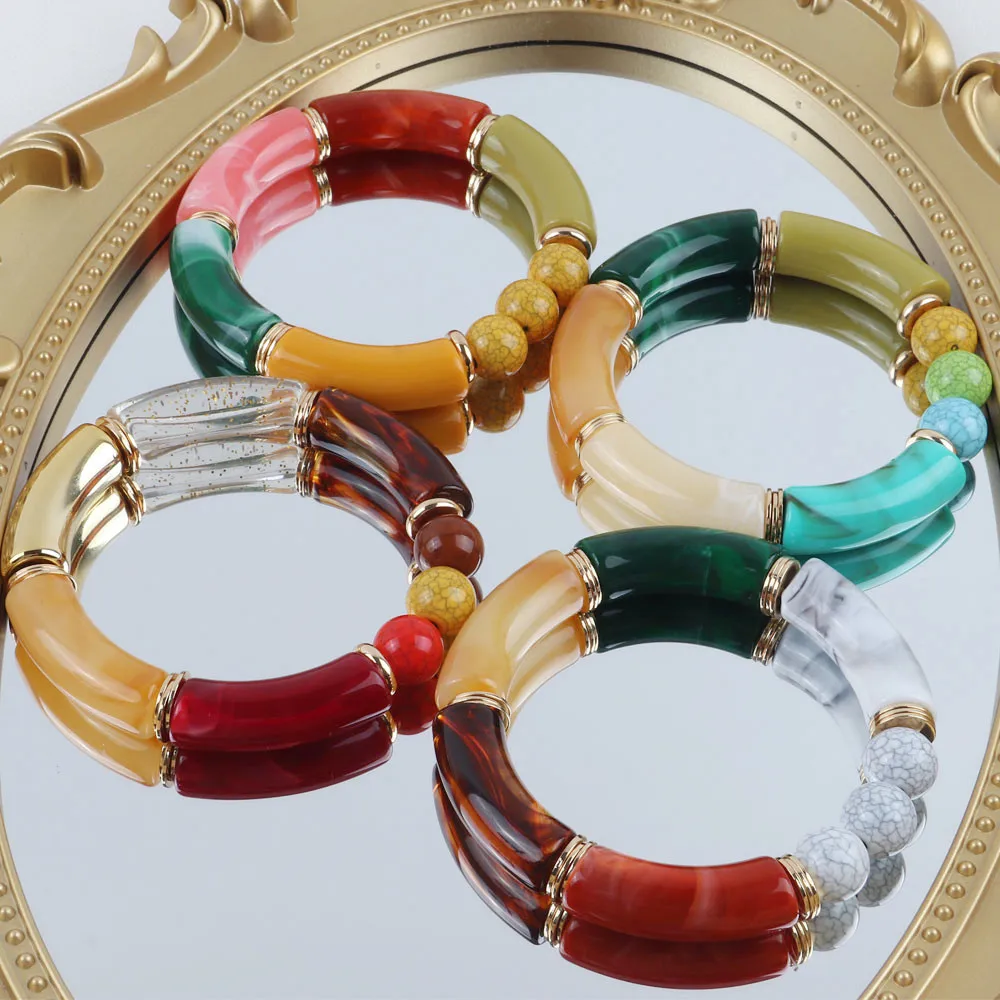 Böhmischer Trend, Acryl, bunte runde Perlen, Damen-Handarmbänder, Boho-Harz, stapelbare Perlen, dehnbares Armband, 2025, Schmuck, Geschenk – Detail 17