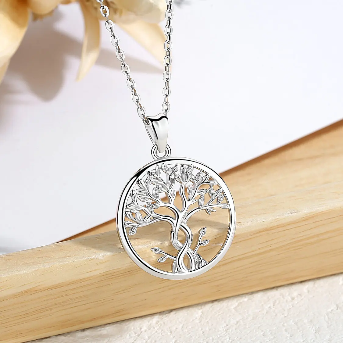 EUDORA 925 Sterling Silver Tree of Life Necklace Solid Silver Twisted Rowan Tree Charm with Silver Chain or Only Pendant CYD436