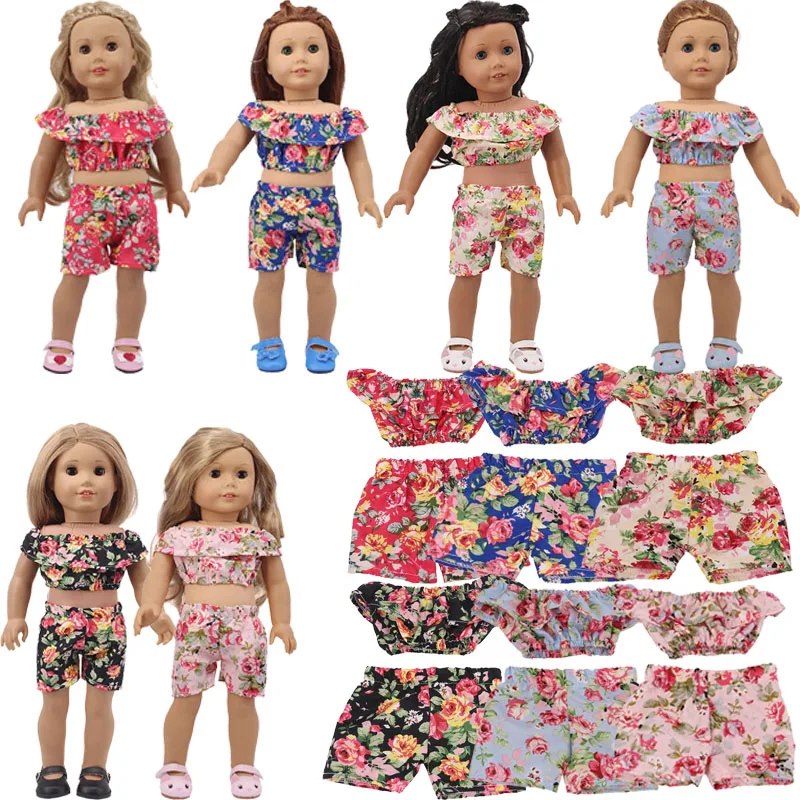 Doll Clothes Flower Suit Swimsuit Fit 18 Inch American Doll And 43cm Baby New Born Doll，Our Generation ,DIY Gift For Children's