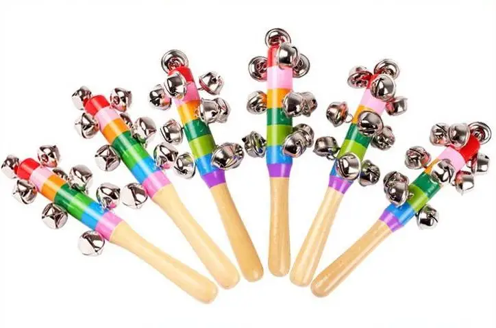 Baby Rainbow Toy Kid Pram Crib Handle Wooden Activity Bell Stick Shaker Rattle 18cm Party Supplies Gifts for Children Wholesale