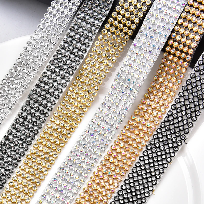 1.2 Meter Hot Fix 5/6/10 Rijen Crystal Rhinestone Versieringen AB Kleur Bruids Applicaties Ijzer op Tape banding Kleding Accessoires