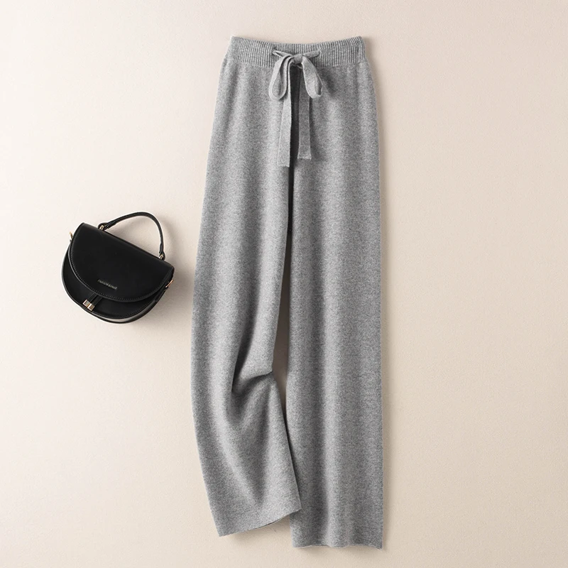 BELIARST Cashmere pants ladies high waist wide leg pants casual knitted trousers 2021 winter 100% pure wool loose women\'s pants