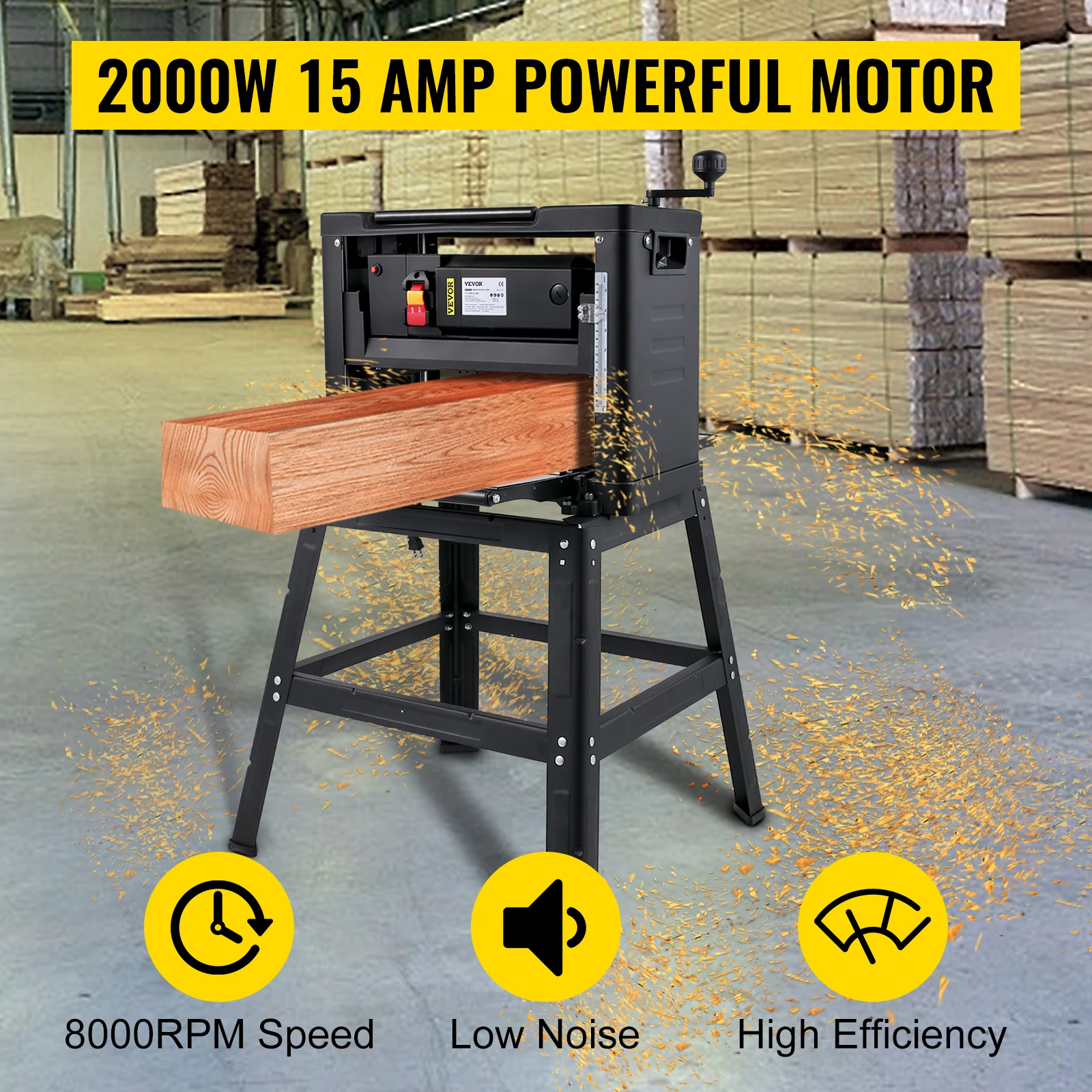 VEVOR pialla per legno da 12 pollici 2000W spessore da banco portatile impermeabile antipolvere per la lavorazione del legno resistente con lame HSS di supporto