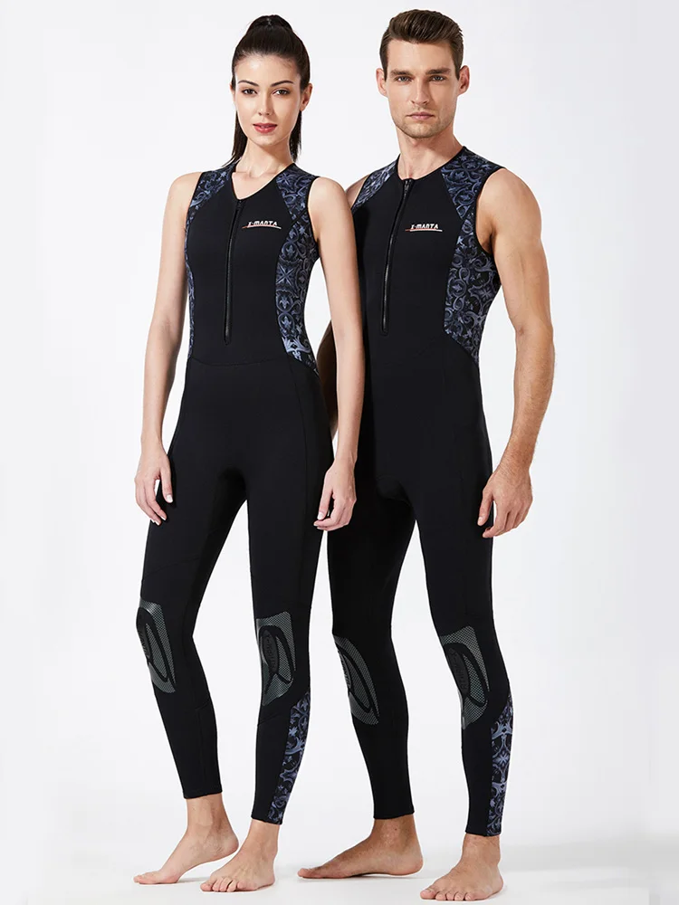 Long Diving Suit for Scuba Diving, Wet Suit, Sleeveless, Front Zip, Swimming, Surfing, Swimming, Sport Farmer John Style, 1.5mm,