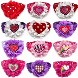 50pcs Valentine's Day Pet Dog Bow Tie with Elastic Band Love Heart Style Small Middle Large Dog Neckties Dog Grooming Product
