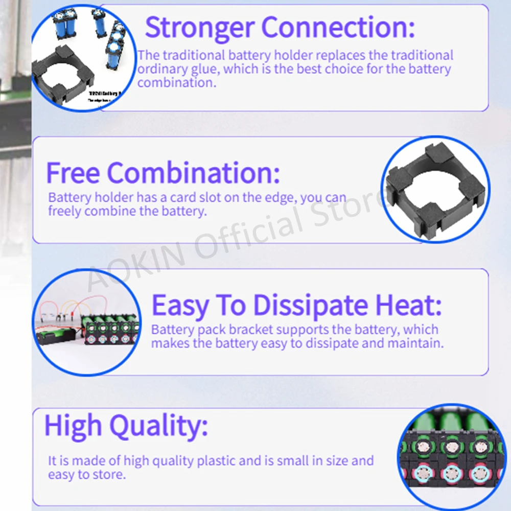 Aokin-caja de batería cilíndrica de celda de litio 18650, paquete de baterías, soporte de plástico para paquete de batería Diy, 3/20 piezas