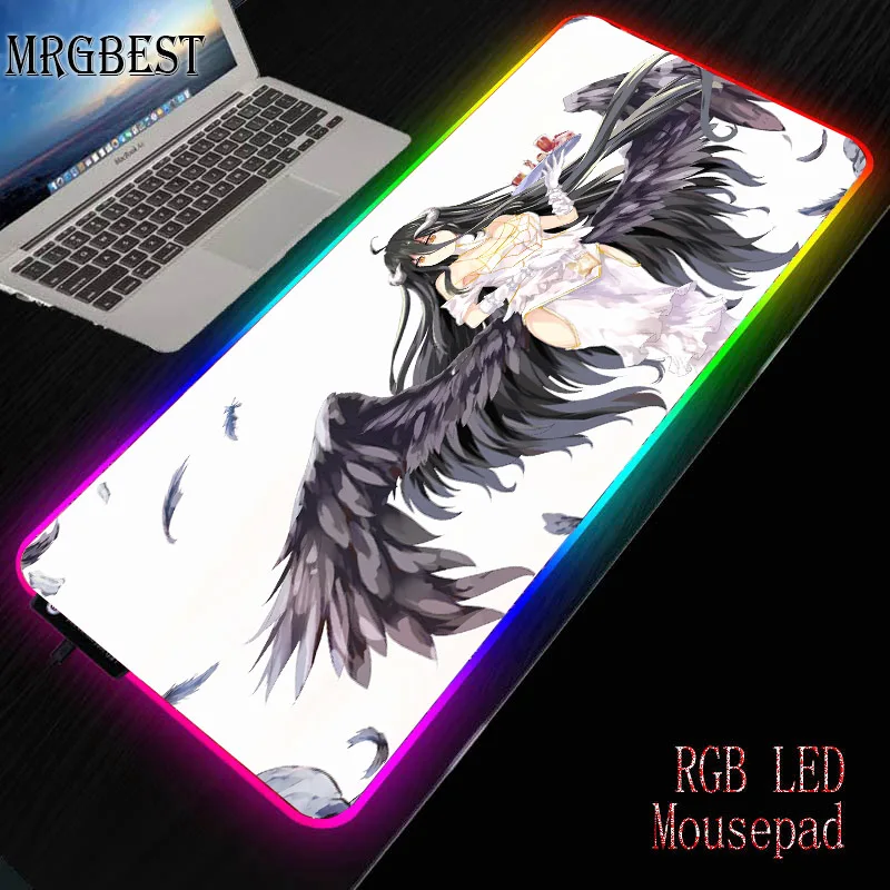 MRGBEST 900X400X3mm Japan Anime Character Overlord Character Rubber Mouse Pad Non-slip Keyboard Desk Pad Large RGB Mouse Pad LED