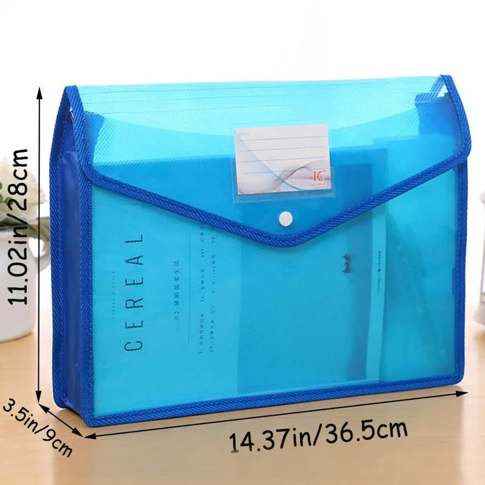 A4 Transparent Lightweight File Bag Portable Waterproof Folder Document Holder Large Capacity Button Storage School Test Paper