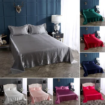 슈퍼 소프트 골드 핑크 새틴 실크 침대 시트, 싱글 퀸 킹 사이즈 침대보, 럭셔리 침대 시트 및 베개 커버