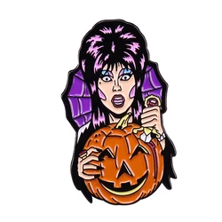 Elvira creepy carver lapel pin 80s movie Mistress Of The Dark inspired popular punk Halloween party favor