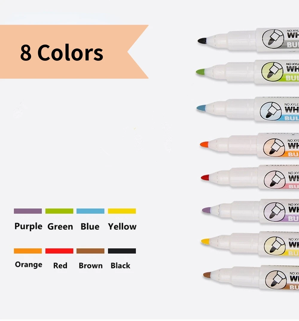 Gxin G-208 8Pcs Erasable Markers Set Colors Magnet Whiteboard Ink Pens School Teacher Resources Children's Graffiti Kids Drawing