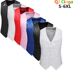 White Sleeveless Vest Coat Men's, Single-breasted V Neck Business Waistcoat, Wedding Party Men Vests Blue Red Black S-5XL 6XL