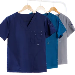 Scrub Uniform Nurse Workwear Scrubs Set Top Pant Nursing Uniforms Women Men V Neck Doctor Working Suits Solid Color 9901-01