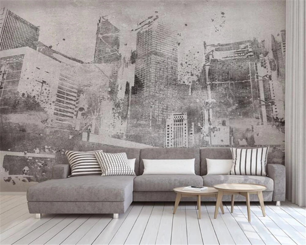 

Custom wallpaper mural Nordic hand-painted nostalgic gray city building background wall paper mural home decoration 3d wallpaper