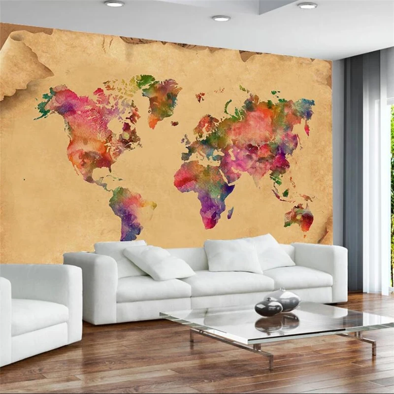 wellyu Customized large wall painter retro world map nautical chart TV background wall decorative painting Papel de parede