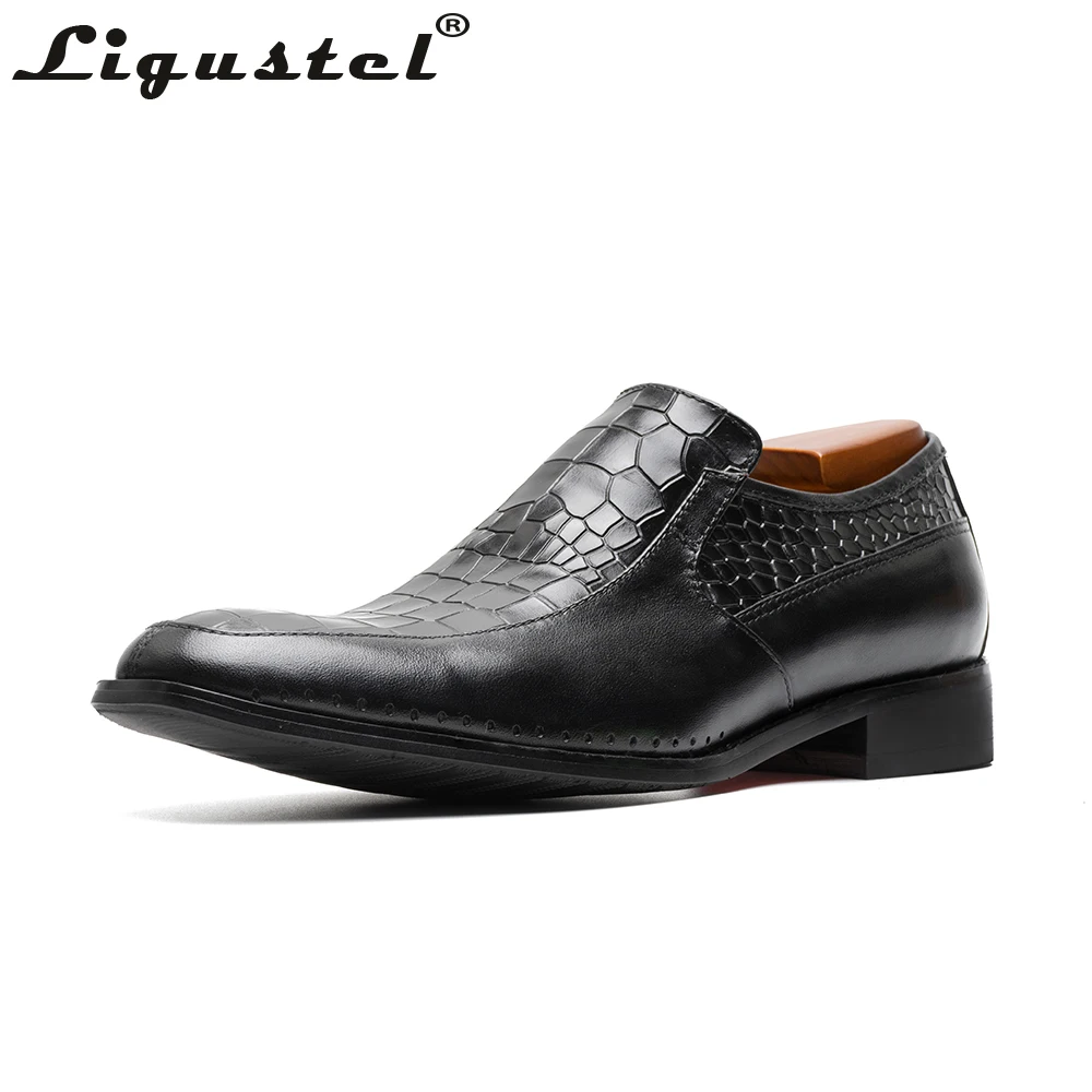 

Ligustel Fashion Men Designer Dress Snakeskin Crocodile Leather Red Bottom Shoes for Men Luxury Wedding Black Shoes Pointed Toe