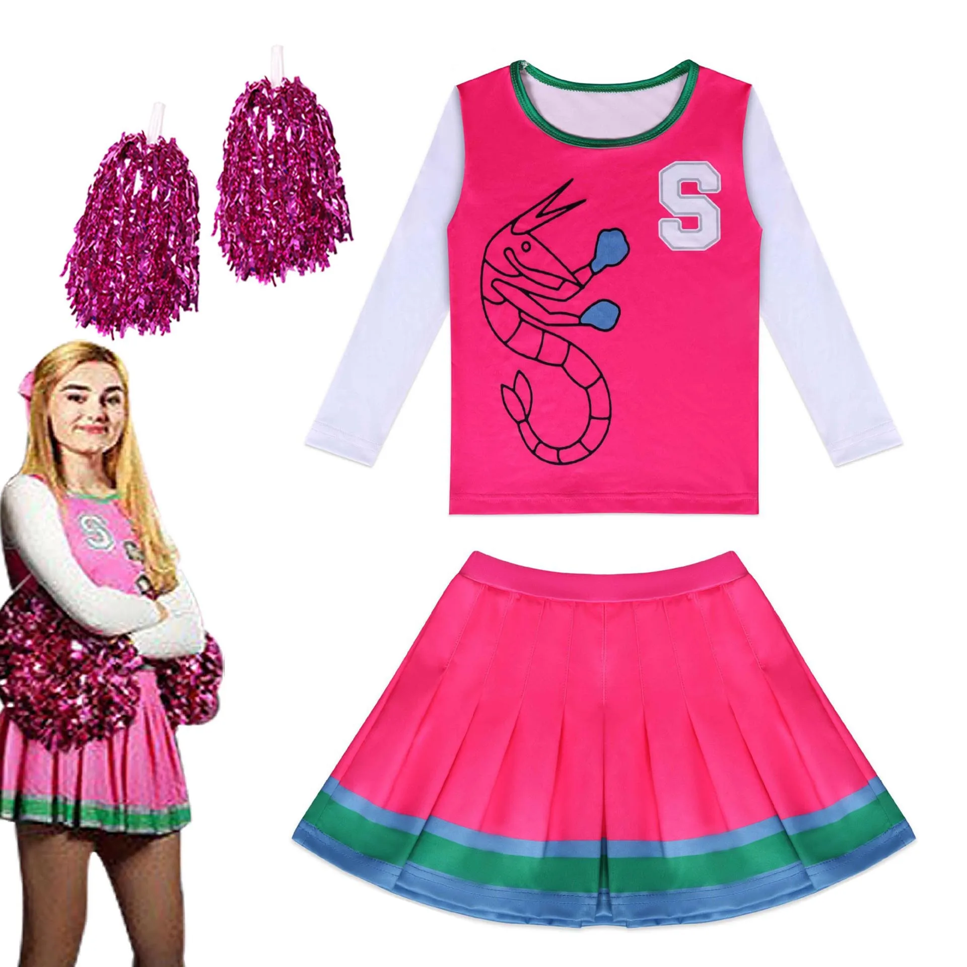 

2020 Girls Halloween Costumes Zombies 2 Addison Cosplay Cheerleader Kids Tops+skirt Clothes Set Fancy Outfits with Flower Ball