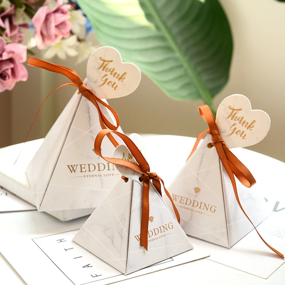 Triangular Pyramid Marble Candy Box Wedding Favors and Gifts Boxes Chocolate Box for Guests Giveaways Boxes Party Supplies - view 3