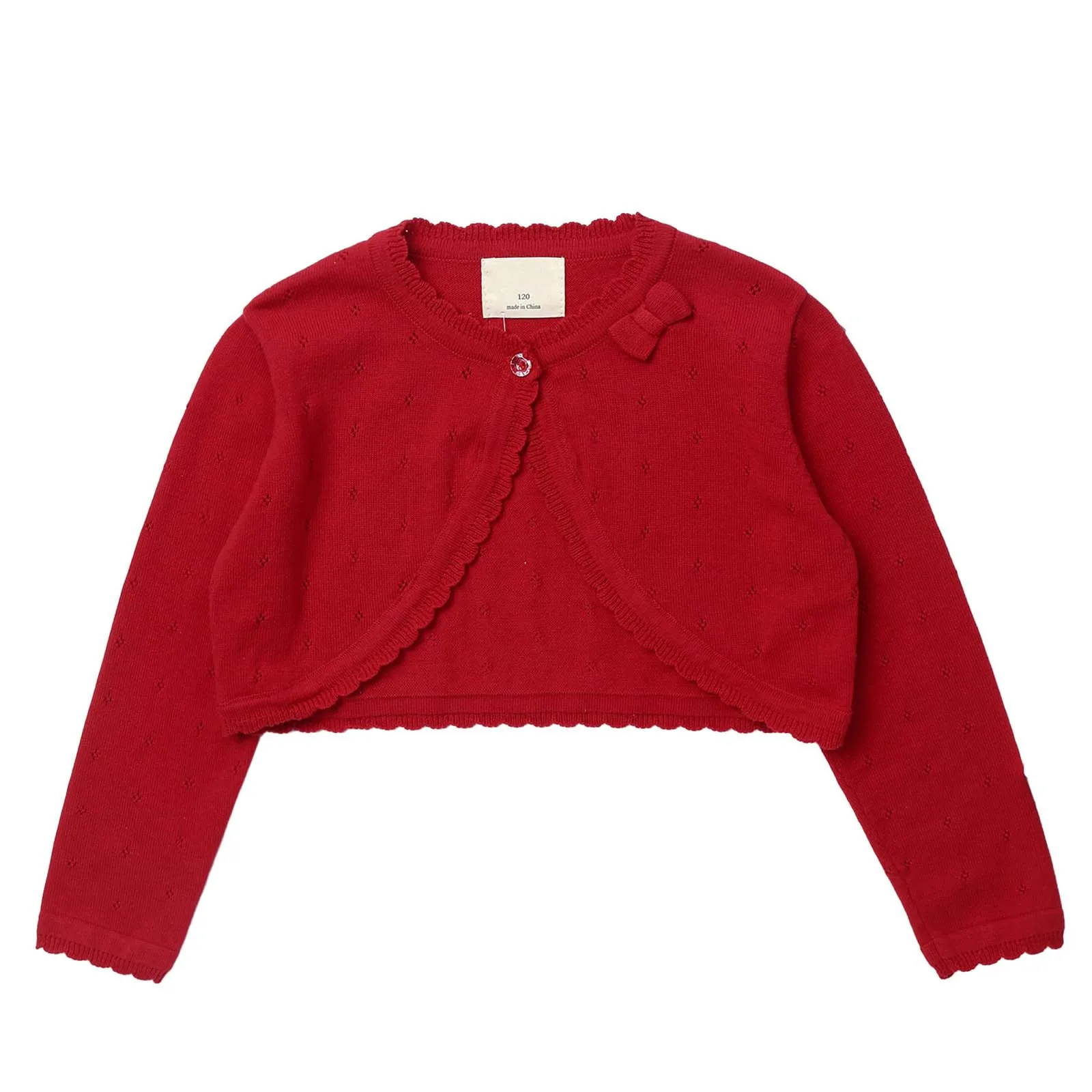 Bow Red Kids Cardigan Sweater Girl Outerwear Long Sleeve Cotton Girls Jacket For 2 4 6 8 10 12 13 Years Old Children Clothes