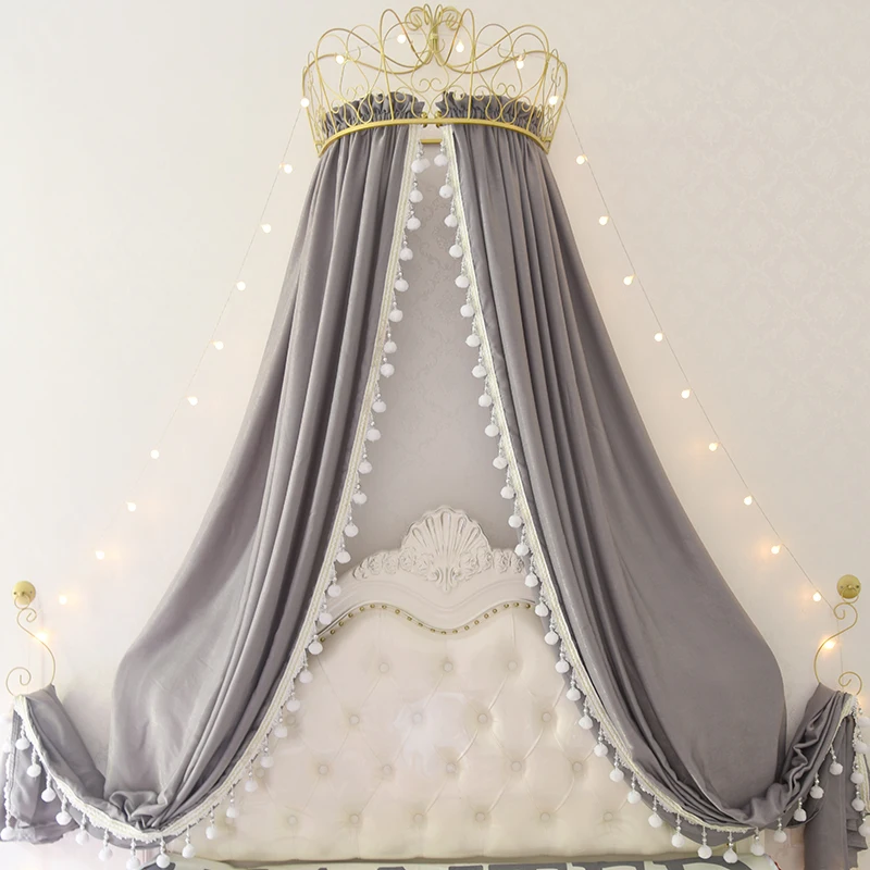 Princess Crown Bed Curtain Lace Bedside Curtain Gauze Net Ceiling Dome Mosquito Net Palace Korean Wedding Decoration Bed Curtain